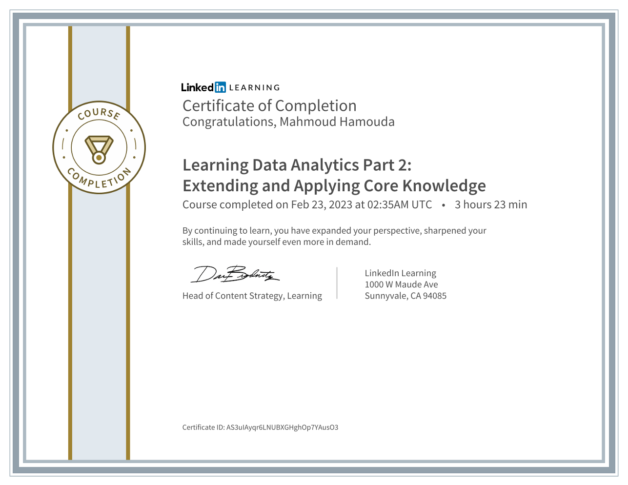 Learning Data Analytics Part 2: Extending and Applying Core Knowledge